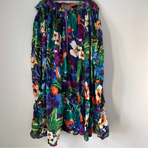 Bloom Skirt Vintage Floral MIDI Cotton Drawstring Womens Size Small - Picture 1 of 5